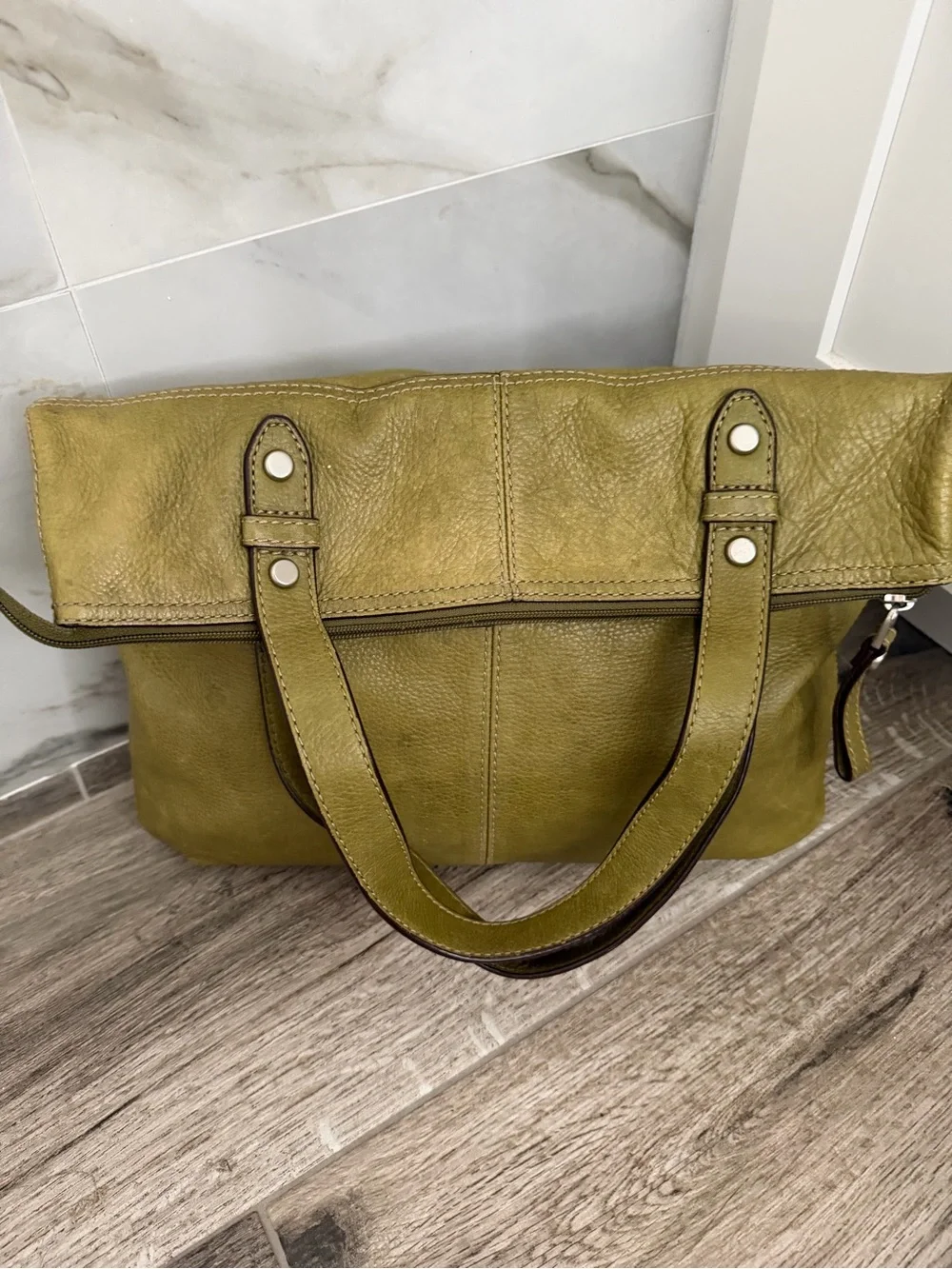 Olive Green Fossil Crossbody Shoulder Bag Zippers  - Women's Slouch Foldover